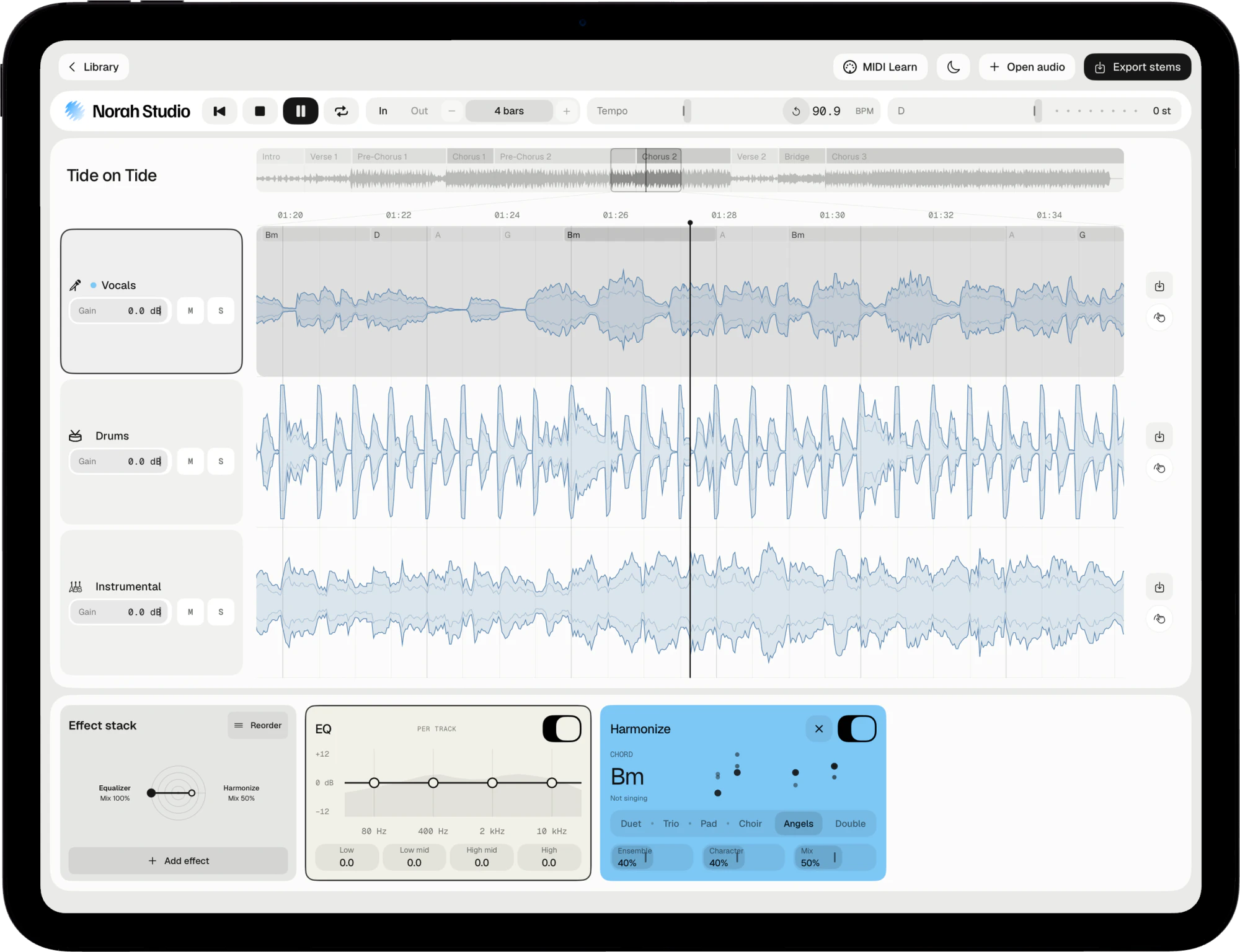 Chords above the vocal lane on iPad