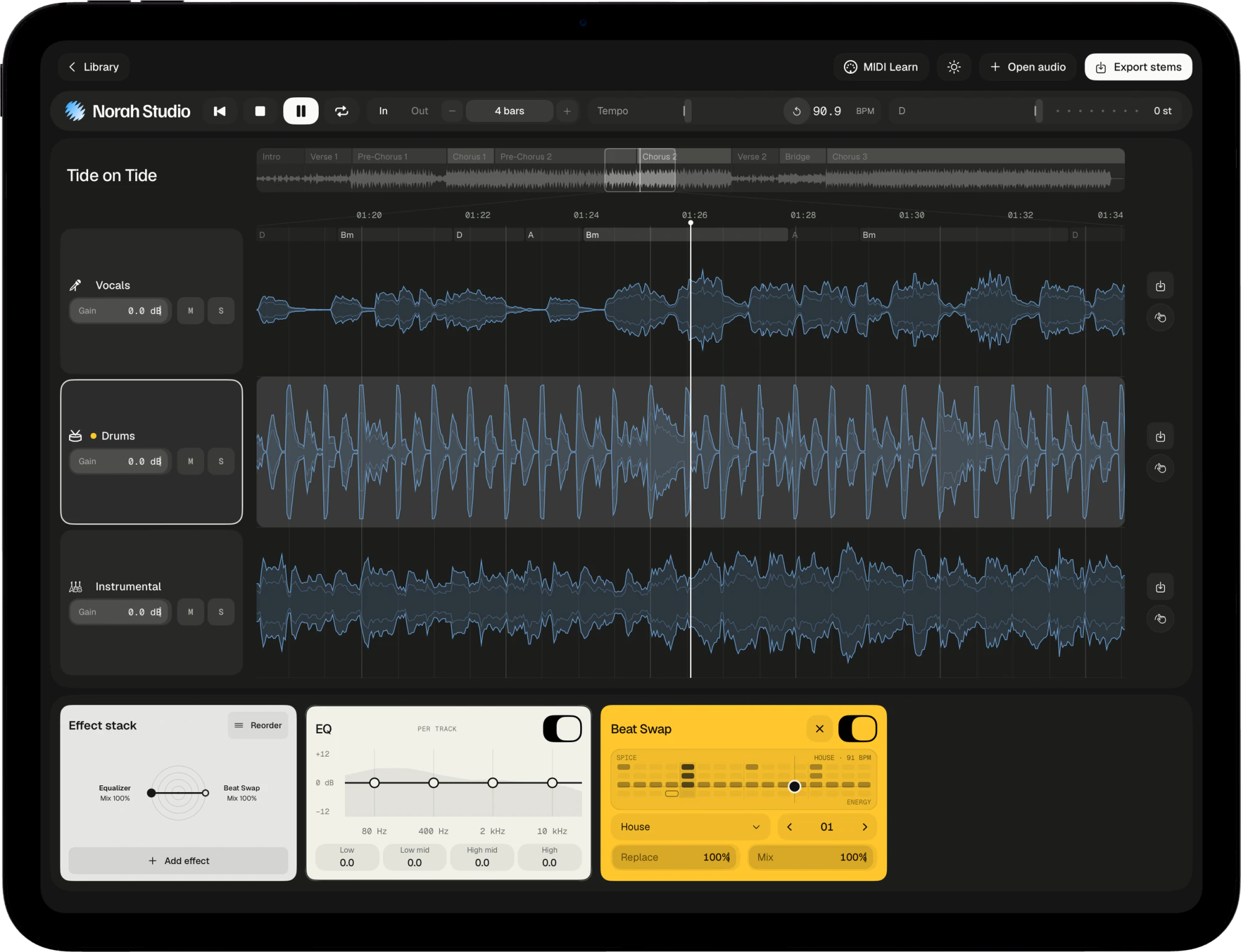 Beat Swap on the drums, in dark mode