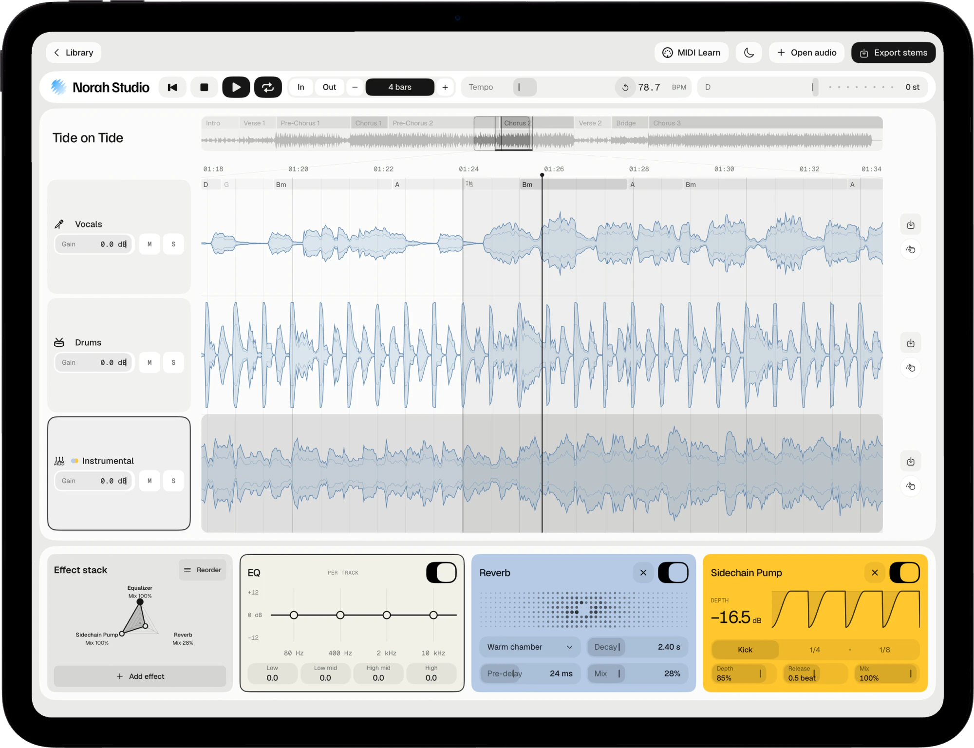 Four bars looping on iPad at a slower tempo