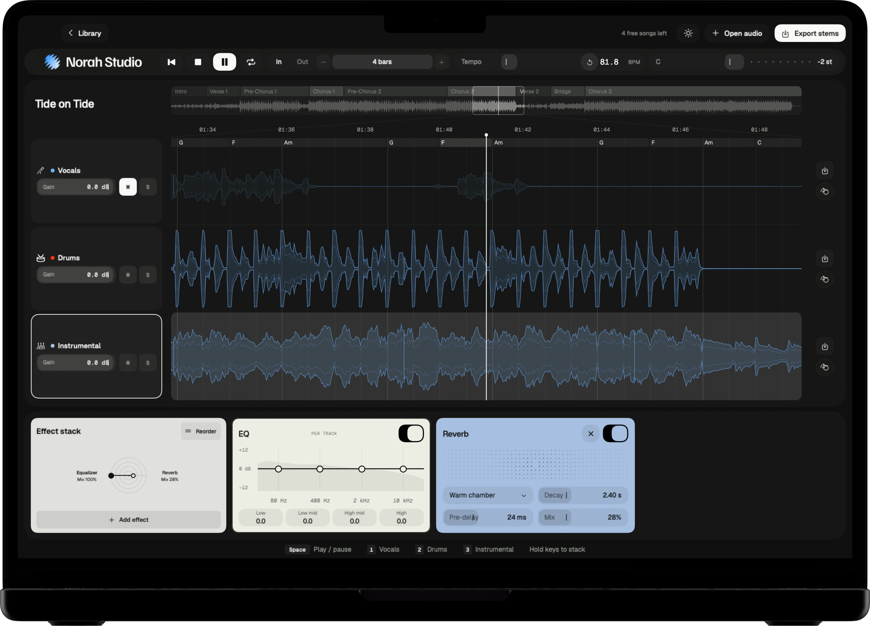 The vocals muted and the key lowered on the Mac, in dark mode