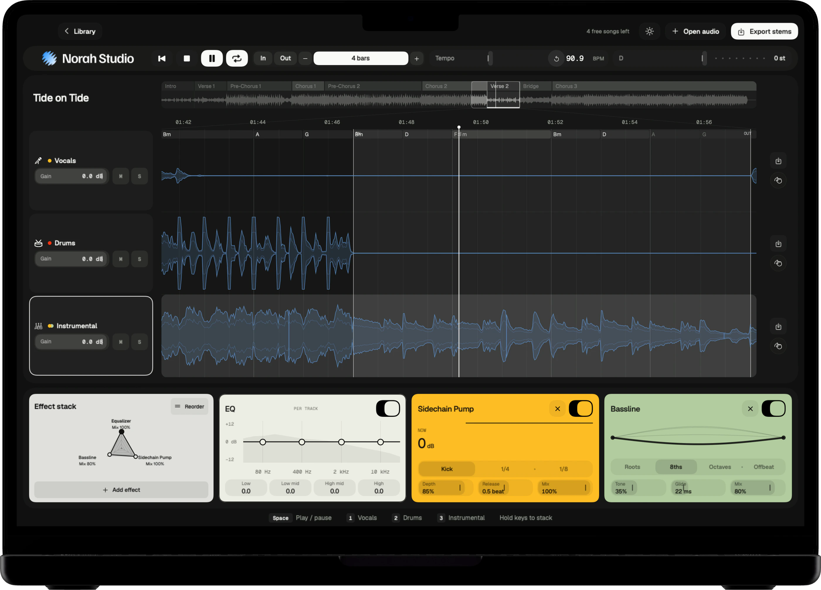 A section looping on the desk, in dark mode
